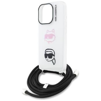 Karl Lagerfeld IML Crossbody Karl&Choupette Head Aizsargapvalks priekš iPhone 16 Pro / balts (KLHCP16LHCDHGFBH)