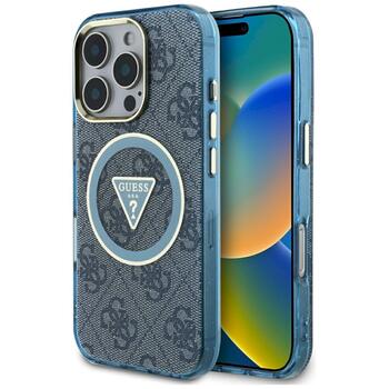 Guess IML Metal Glitter 4G Circle Triangle MagSafe Защитный чехол для iPhone 16 Pro / синий (GUHMP16LHG4PRTGB)