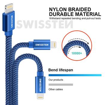 Swissten Textile Fast Charge 3A Lightning Кабель Для Зарядки и Переноса Данных 1.2m (SW-QU-LIGH-3A-1.2M-BL)