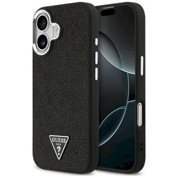 Case Guess Glitter Triangle Logo MagSafe Aizsargapvalks priekš iPhone 17 / melns (GUHMP17SPFGTSCMK)