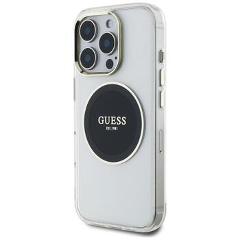 Case Guess IML Metal Colored Circle Classic Logo MagSafe Aizsargapvalks priekš iPhone 16 Pro / melns (GUHMP16LHTDRCEDK)