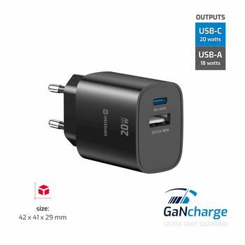 Swissten Edge GaN Tīkla Lādētājs USB-C PD 20W + USB-A 18W QC (22071712)