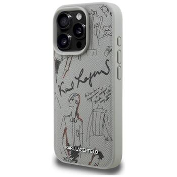 Karl Lagerfeld Grained Pattern & Logo MagSafe Case Защитный чехол для iPhone 16 Pro Max / серый (KLHMP16XPGGRMPKG)
