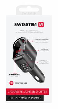 Swissten Auto Lādētājs 1x USB-C PD / 2x USB-A / CL / LED (20114020)