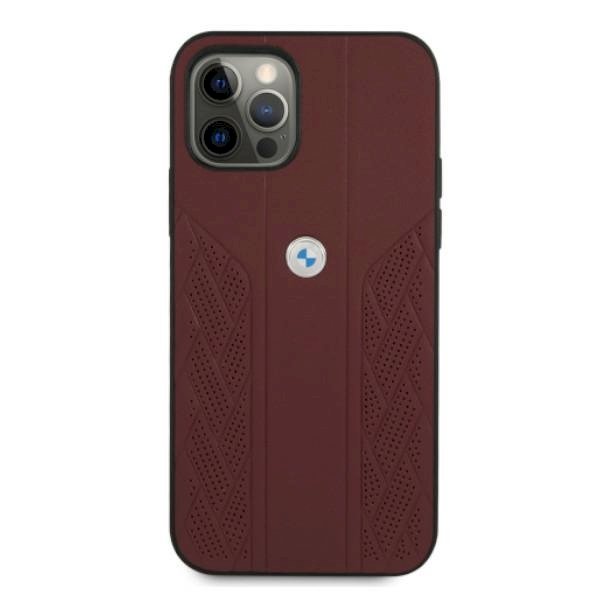 BMW BMHCP12MRSPPR Leather Curve Perforate Aizsargapvalks priekš iPhone 12 / 12 Pro 6,1