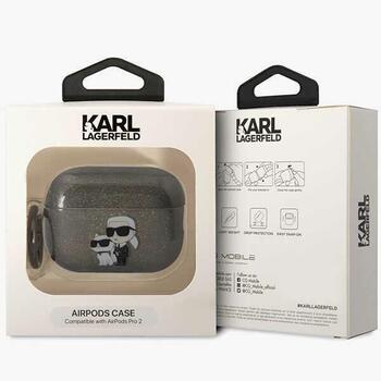 Karl Lagerfeld KLAP2HNKCTGK Aizsargapvalks priekš Airpods Pro 2 (2022/2023) Glitter Karl&Choupette / melns (KLAP2HNKCTGK)