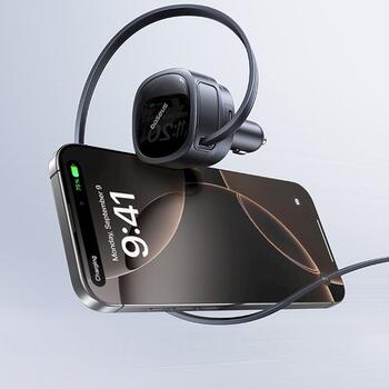 Baseus PrimeTrip VR1 Auto lādētājs 60W USB-A USB-C ar ievietojamu USB-C kabeli / melna (C00069001121-00)