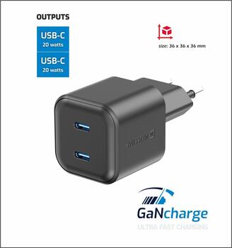 Swissten GaN PD 2x USB-C Tīkla Lādētājs 20W (22070510)
