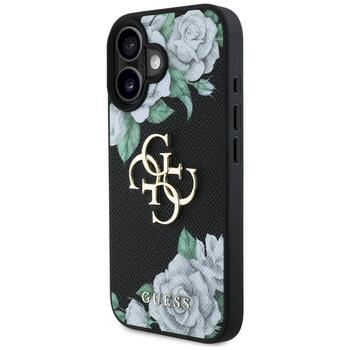 Case Guess Grained Roses Big 4G logo Aizsargapvalks priekš iPhone 16 / melns (GUHCP16SPGROP4MK)