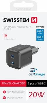 Swissten GaN PD 2x USB-C Tīkla Lādētājs 20W (22070510)