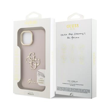 Guess PU Grained 4G Logo Stand Camera Frame Case Защитный чехол для iPhone 15 / розовый (GUHCP15SPCS4GSP)