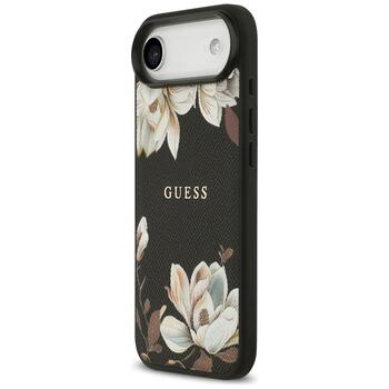 Guess Grained Flowers Classic Logo MagSafe Aizsargapvalks priekš iPhone Air / melns (GUHMP17MPGNMPLMK)