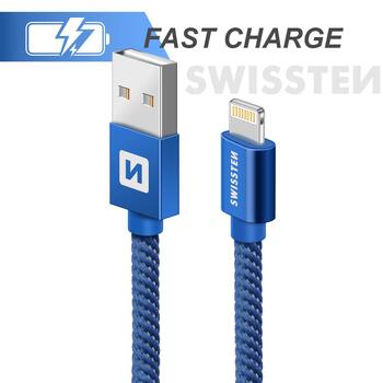 Swissten Textile Fast Charge 3A Lightning Кабель Для Зарядки и Переноса Данных 1.2m (SW-QU-LIGH-3A-1.2M-BL)