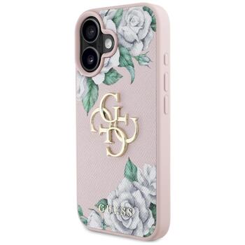Case Guess Grained Roses Big 4G logo Защитный чехол для iPhone 16 / розовый (GUHCP16SPGROP4MP)