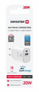 Swissten Edge GaN Зарядное устройство USB-C PD 20W + USB-A 18W QC (22071713)