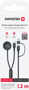 Swissten Беспроводной кабель 2in1 для зарядки Samsung Galaxy Watch / 2x USB-C / USB 1.2m (22065512)