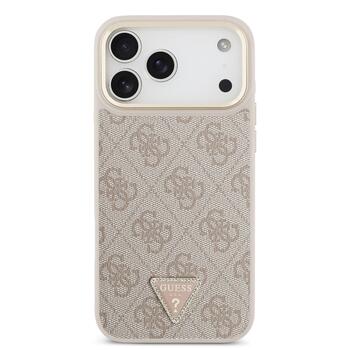 Guess PU Leather 4G Strass Triangle Logo Gold Frame MagSafe Case Защитный чехол для iPhone 17 Pro Max / розовый (GUHMP17XP4GTDGMP)