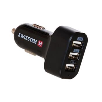Swissten Triple Премиум Автомобильная зарядка 5.2A USB / 2.1A + 2.1A + 1A (SW-CCH-TRI5.2A-B)