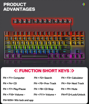 RoGer K80 Spēļu vadu Mehāniskā tastatūra RGB / USB (K80-BK)