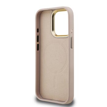 Guess PU 4G Strass Triangle Logo Stand Camera Frame MagSafe Case Защитный чехол для iPhone 15 Pro Max / розовый (GUHMP15XPCS4GPTP)