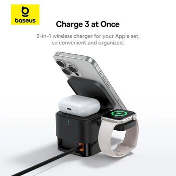 Baseus MagPro 3in1 Magnetic Wireless Charger Магнитное беспроводное зарядное устройство 25W / космический чёрный (P10264100123-01)