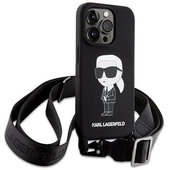 Karl Lagerfeld Crossbody Silicone Ikonik Back Case Aizsargapvalks Priekš Apple iPhone 15 Pro Max (KLHCP15XSCBSKNK)
