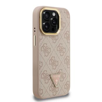 Guess PU 4G Strass Triangle Logo Stand Camera Frame MagSafe Case Защитный чехол для iPhone 15 Pro Max / розовый (GUHMP15XPCS4GPTP)