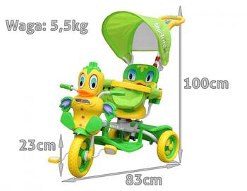 RoGer Duck Детский Трёхколёсный Велосипед С Ручкой Зеленый (5903864979619)