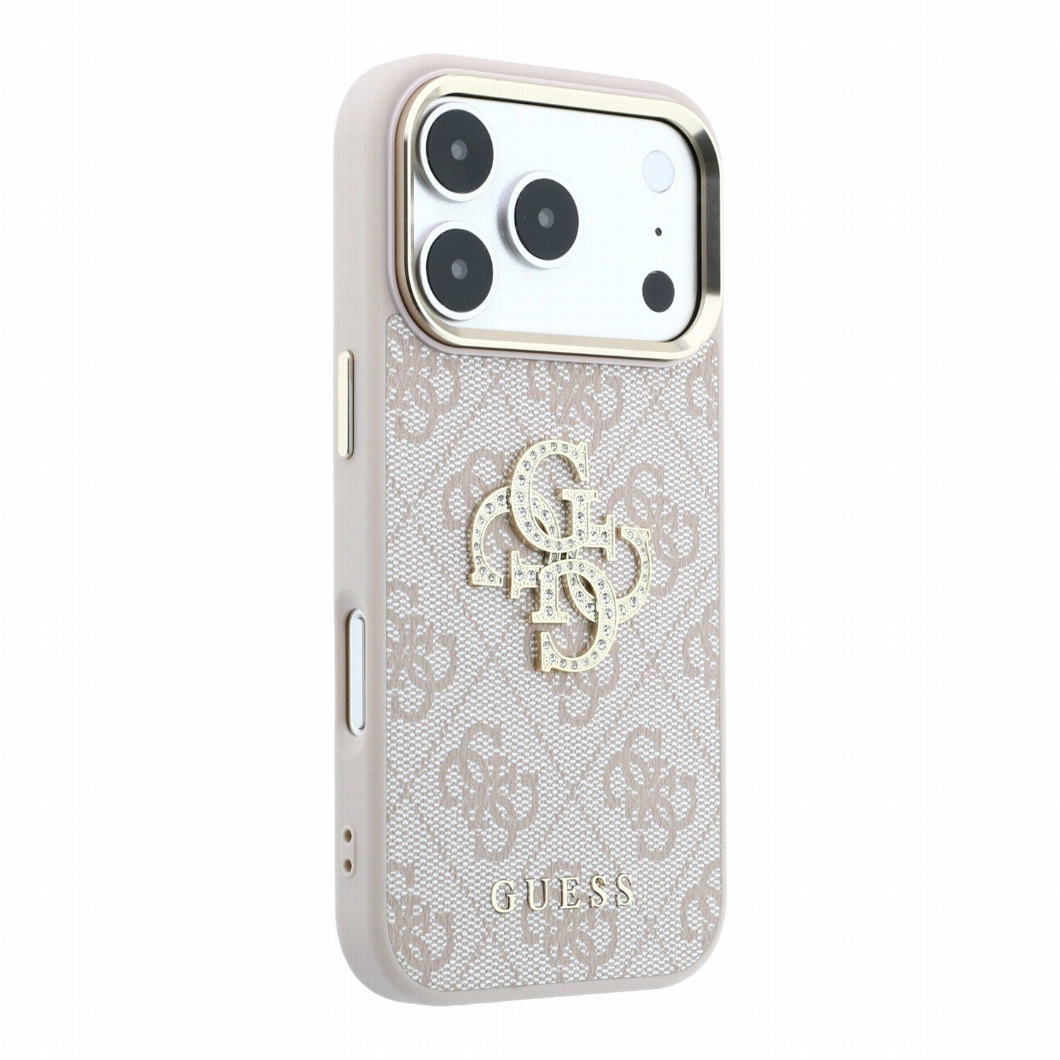 Guess PU 4G Strass Metal Logo Case Aizsargapvalks priekš iPhone 18 Pro Max / rozā (GUHCP18X6P4DSMLP)