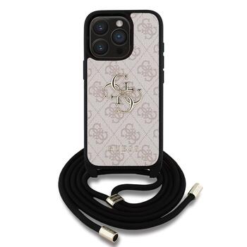 Guess PU 4G Metal Logo Crossbody Strap Case Защитный чехол для iPhone 15 Pro Max / розовый (GUHCP15XP4GMGCRP)