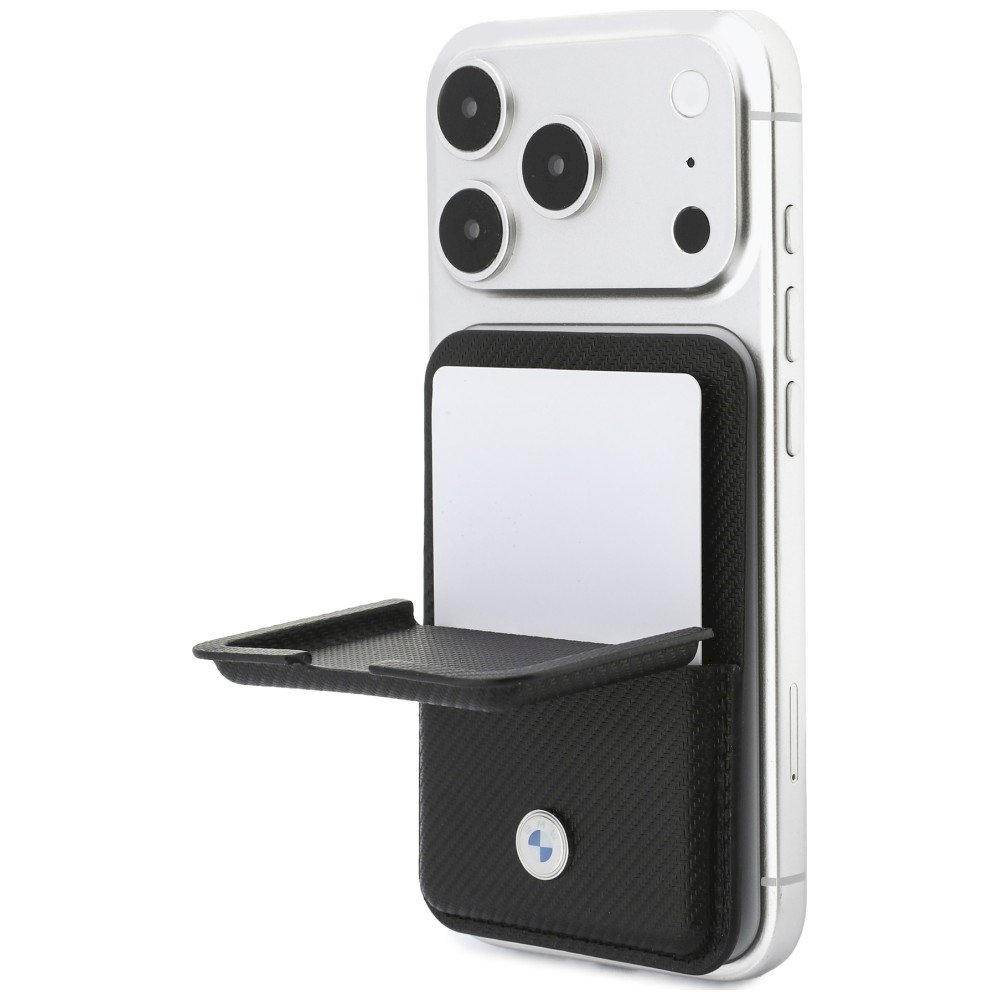 BMW Carbon Wallet Case Metal Logos MagSafe Telefona maciņš ar rāvējslēdzēju / melns (BMOWMCS26PTKLK)