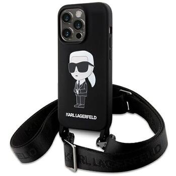 Karl Lagerfeld Crossbody Silicone Ikonik Back Case Aizsargapvalks Priekš Apple iPhone 15 Pro Max (KLHCP15XSCBSKNK)