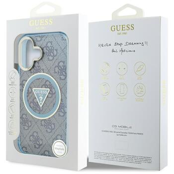 Guess IML Metal Glitter 4G Circle Triangle MagSafe Aizsargapvalks priekš iPhone 16 / zils (GUHMP16SHG4PRTGB)