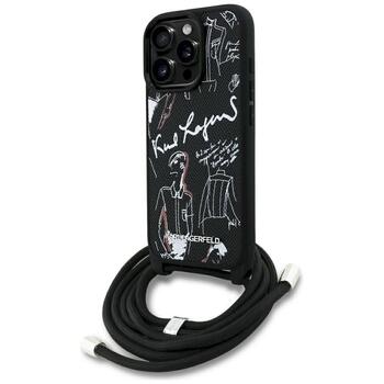 Karl Lagerfeld Crossbody Grained Pattern & Logo Case Aizsargapvalks priekš iPhone 16 Pro Max / melns (KLHCP16XPGGRMPCK)