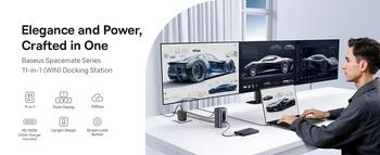 Baseus Spacemate RD1 11-в-1 Док-станция USB-C 2xHDMI 4K@60Hz | 2xDP 4K@60Hz | 2xUSB-A 10Gb/s | USB-C 10Gb/s | RJ45 | USB-A 480Mb/s | USB-C PD | mini jack 3.5mm / серая (B0114600)