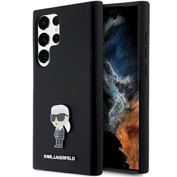 Karl Lagerfeld KLHCS24LSMHKNPK Silicone Ikonik Metal Pin Aizsargapvalks priekš S24 Ultra S928 / melns (KLHCS24LSMHKNPK)