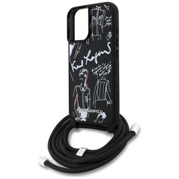 Karl Lagerfeld Crossbody Grained Pattern & Logo MagSafe Защитный чехол для iPhone 16 / чёрный (KLHCP16SPGGRMPCK)
