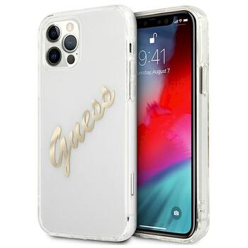 Guess GUHCP12MKTRSVGO Hardcase Vintage Script Gold Aizsargapvalks priekš iPhone 12/12 Pro 6,1