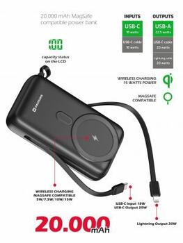 Swissten Power Bank 20000 mAh 20W со встроенными кабелями USB-C и Lightning (совместим с MagSafe) (22013934)
