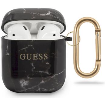 Guess GUACA2TPUMABK Aizsargapvalks priekš AirPods Marble Collection / melns (GUACA2TPUMABK)