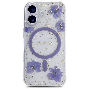Case Guess Resin Flowers Glitter MagSafe Защитный чехол для iPhone 16 / фиолетовый (GUHMP16SRBFGFGMU)