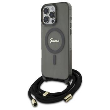 Guess GUHMP16XHCTSGNSK Crossbody Cord Script MagSafe Aizsargapvalks priekš iPhone 16 Pro Max 6.9
