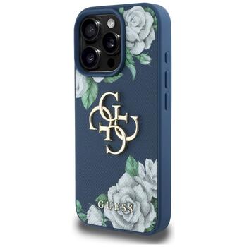 Case Guess Grained Roses Big 4G logo Защитный чехол для iPhone 16 Pro Max / синий (GUHCP16XPGROP4MB)