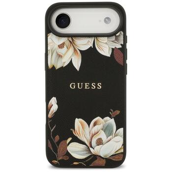 Guess Grained Flowers Classic Logo MagSafe Aizsargapvalks priekš iPhone Air / melns (GUHMP17MPGNMPLMK)