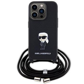 Karl Lagerfeld Crossbody Saffiano Monogram Metal Pin Karl & Choupette Back Case Aizsargapvalks Priekš Apple iPhone 15 Pro (KLHCP15LSASKNPSK)
