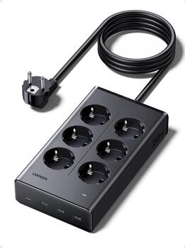 UGREEN S622 Extension Cord Удлинитель 1.3m 6 розеток с USB-зарядкой (3x USB-A max 15W, 1x USB-C max 20W) / чёрный (UG-75141)