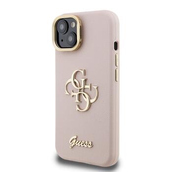 Guess PU Grained 4G Logo Stand Camera Frame Case Защитный чехол для iPhone 15 / розовый (GUHCP15SPCS4GSP)