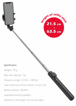 Swissten Bluetooth Selfie Stick Alumīnija Statīvs Telefoniem un Kamerām Ar Distances Bluetooth Pulti (32000400)