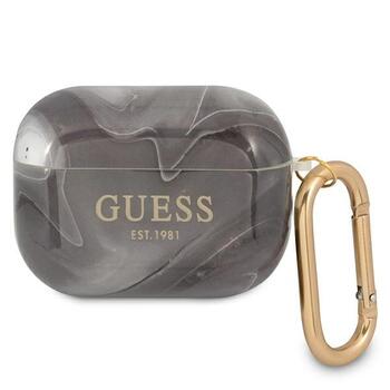 Guess GUAPUNMK Aizsargapvalks priekš AirPods Pro Marble Collection / melns (GUAPUNMK)
