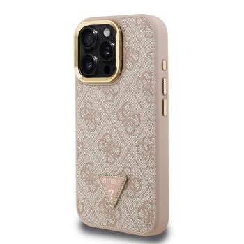 Guess PU 4G Strass Triangle Logo Stand Camera Frame MagSafe Case Защитный чехол для iPhone 15 Pro Max / розовый (GUHMP15XPCS4GPTP)